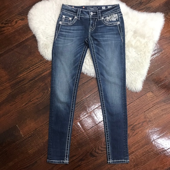 Miss Me Cuffed Skinny Jeans Foral Dark Wash Sz 24 - Picture 4 of 8